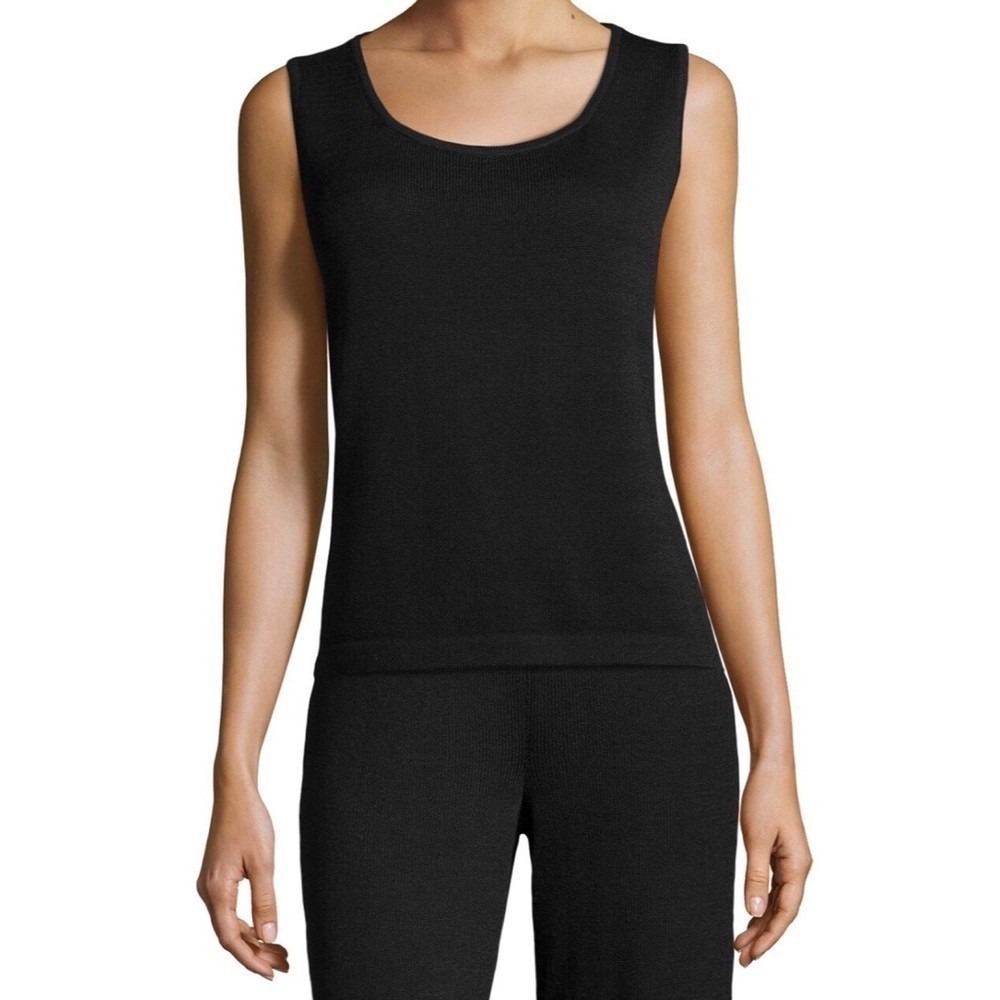 St. John Basics Black Santana Knit Scoop Neck Sleeveless Tank Top Shell Size P